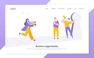 affärskoncept för nyckelmöjlighet med nyckelhål och ambitiös kvinna som springer till karriärpotential. vektor