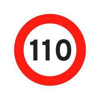 Geschwindigkeitsbegrenzung 110 Runde Straßenverkehr Symbol Zeichen flache Design-Vektor-Illustration isoliert auf weißem Hintergrund. vektor