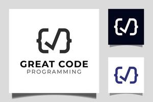 greats kodlogotypdesign med check, korrekt, giltig ikonvektorsymbol för kodning och programmering av logotypmall vektor