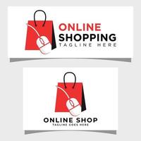 Online-Shopping-Logo-Design-Vorlage Einkaufstasche und Maus-Logo-Schild vektor