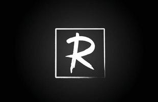 r grunge alfabetet bokstaven logotyp ikon med fyrkant. kreativ malldesign för företag och företag i vitt och svart vektor