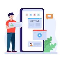 mann mit telefon, flache illustration des app-inhalts vektor