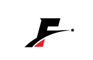 f röd svart alfabetet bokstavslogotyp ikon design med swoosh och stjärna. kreativ mall för företag och företag vektor
