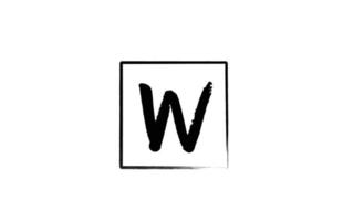 grunge w alfabetet bokstaven logotyp ikon med fyrkant. kreativ designmall för företag och företag i vitt och svart vektor