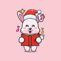 söt kanin sjunga en julsång. söt jul tecknad illustration. vektor