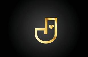 guld gyllene j kärlek hjärta alfabetet bokstaven logotyp ikon design. kreativ mall för företag eller företag vektor