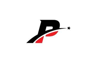 p rotes schwarzes Alphabet-Buchstaben-Logo-Icon-Design mit Swoosh und Stern. kreative vorlage für geschäft und unternehmen vektor