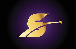 gold goldenes s-alphabet-buchstabe-logo-symbol mit stern. kreatives Design für Unternehmen oder Unternehmen mit Swoosh vektor