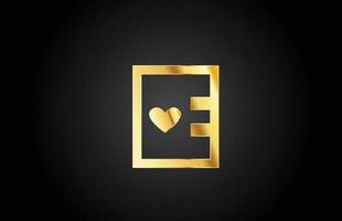 gold golden e liebe herz alphabet buchstabe logo symbol design. kreative Vorlage für Unternehmen oder Unternehmen vektor