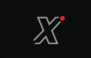 x svart och vitt alfabetet bokstavslogotyp ikon design med röd prick. kreativ mall för företag och företag vektor