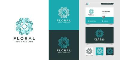 Blumenornament-Logo mit Linienkunststil und Visitenkartendesign, Luxus, abstrakt, Schönheit, Icon-Premium-Vektor vektor