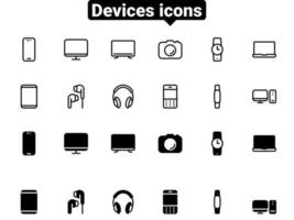 Satz schwarze Vektorikonen, lokalisiert gegen weißen Hintergrund. flache illustration zu einem thema handy, computer und tragbare geräte vektor