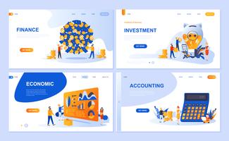 Set med målsida mall för finans, investering, redovisning, ekonomisk tillväxt. Modern vektor illustration platt koncept dekorerade människor karaktär för webbplats och mobil webbutveckling.