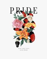 Pride-Slogan mit Königsschlange, die sich um bunte Blumenillustration wickelt