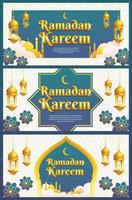 blå guld islamisk stil ramadan kareem gratulationskort, bakgrund och horisontell banner malluppsättning vektor