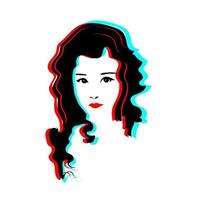söt flicka ansikte porträtt linjekonst med glitch effekt. vektor illustration