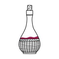 flaska husets rött vin. isolerad på en vit bakgrund. vektor illustration i doodle stil.