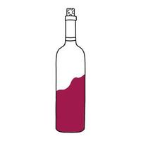 Flasche Rotwein. isoliert auf weißem Hintergrund. Vektorillustration im Doodle-Stil. vektor