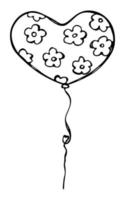 hand gezeichnete fliegende ballonillustration lokalisiert auf einem weißen hintergrund. Valentinstag-Ballon-Doodle. Feiertagscliparts. vektor