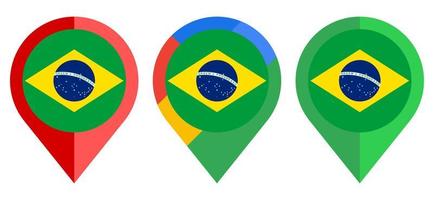 platt kartmarkeringsikon med Brasiliens flagga isolerad på vit bakgrund vektor
