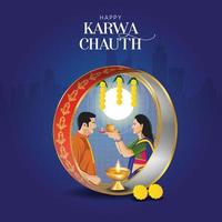 happy karwa chauth festivalkort med karva chauth är en endagsfestival som firas av hinduiska kvinnor från vissa regioner i Indien, vektor