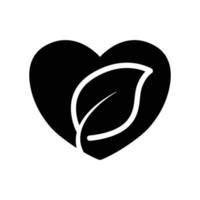 hjärta ikon med blad. glyfstil. silhuett. lämplig för ekologi-ikonen. enkel design redigerbar. designmall vektor