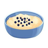 havregrynsgröt med blåbär i skål, tallrik i tecknad stil isolerad på vit bakgrund. müsli, hälsosam frukost. . vektor illustration