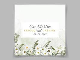 Elegante Hochzeitseinladungskarte mit Blumen und Blättern vektor