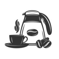 kaffebryggare, kaffebönor och en kopp kaffe vektor