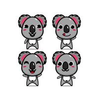 süße Koala-Set-Kollektion. Vektorgrafik Koala-Maskottchen-Charakter im flachen Stil Cartoon. isoliert auf weißem Hintergrund. niedlicher charakter koala maskottchen logo idee bündel konzept vektor