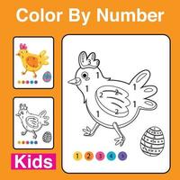 Drucken Sie die Farbe der Hühnereier entsprechend der Anzahl der Malbücher für Kinder aus. Ostern-Puzzle-Spiel für Kinder. Cartoon-Vektor-Illustration druckbares Spiel für Kinder. vektor