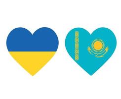 ukraine und kasachstan flaggen national europa emblem herz symbole vektor illustration abstraktes design element