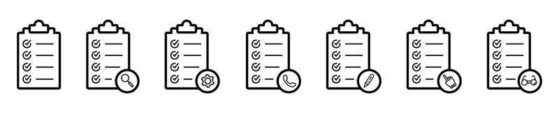 Checkliste-Zwischenablage-Icon-Set. Qualitätszeichen Checkliste flache Linie Symbolform vektor