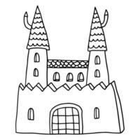 Cartoon lineares Doodle Retro-Schloss mit Türmen isoliert auf weißem Hintergrund. vektor