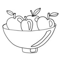 Gekritzelfrüchte in der Vase. Äpfel im Schüsselhintergrund. vektor