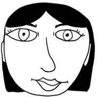 söt tecknad handritad doodle ansikte av en kvinna isolerad på vit bakgrund. människors avatar. vektor