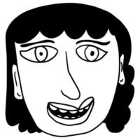 söt tecknad handritad doodle rädd kvinna isolerad på vit bakgrund. människors avatar. vektor