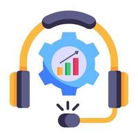kopfhörer und diagramm, konzept der geschäftsunterstützung flache symbol vektor
