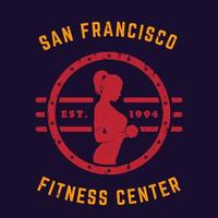 rundes vintage-emblem, logo, fitness-t-shirt-druck mit fittem trainierendem mädchen vektor