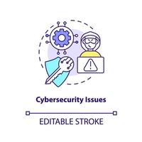 Symbol für das Konzept der Cybersicherheitsprobleme. Kryptowährung Nachteil abstrakte Idee dünne Linie Illustration. Sicherheitsverstoss. isolierte Umrisszeichnung. editierbarer Strich. Arial, unzählige pro-fette Schriftarten verwendet vektor