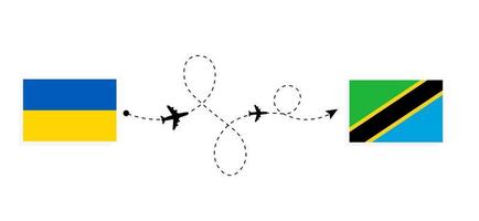 flug und reise von der ukraine nach tansania mit dem reisekonzept des passagierflugzeugs vektor