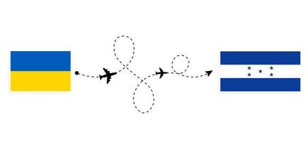 flug und reise von der ukraine nach honduras mit dem reisekonzept des passagierflugzeugs vektor