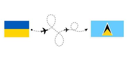 flug und reise von der ukraine nach sankt lucia mit dem reisekonzept des passagierflugzeugs vektor