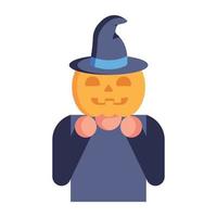 Süßer Halloween-Kürbis mit Hut, flache Ikone vektor