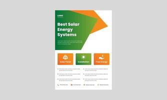 beste Designvorlage für Solarenergie-Flyer. Bestes Poster für Solarenergielösungen, Broschürendesign. Solarenergie-Flyer-Design druckfertig. vektor
