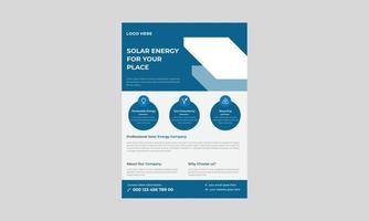 Flyer-Vorlagen für Solarenergie, Flyer für Lösungen von Solarexperten, Flyer-Design für grüne Energie. Broschürenvorlage für Solarenergie. vektor