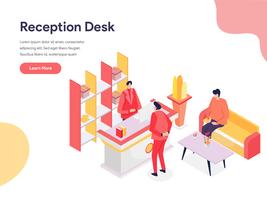 Reception Desk Illustration Concept. Isometrisk designkoncept för webbdesign för webbplats och mobilwebbplats. Vektorns illustration vektor