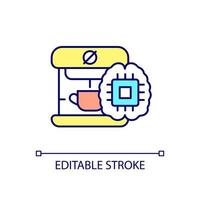 RGB-Farbsymbol für intelligente Kaffeemaschine. individuelle Getränkezubereitung. Kaffee aus der Ferne zubereiten. schlaues Gerät. isolierte Vektorillustration. einfache gefüllte Strichzeichnung. editierbarer Strich. Schriftart Arial verwendet vektor