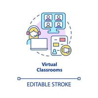 Symbol für das Konzept des virtuellen Klassenzimmers. Videokonferenzen. elektronisches lernen abstrakte idee dünne linie illustration. isolierte Umrisszeichnung. editierbarer Strich. Roboto-Medium, unzählige pro-fette Schriftarten verwendet vektor