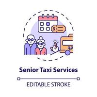 senior taxi service koncept ikon. inrätta leverans business abstrakt idé tunn linje illustration. isolerade konturritning. redigerbar linje. roboto-medium, otaliga pro-bold typsnitt som används vektor